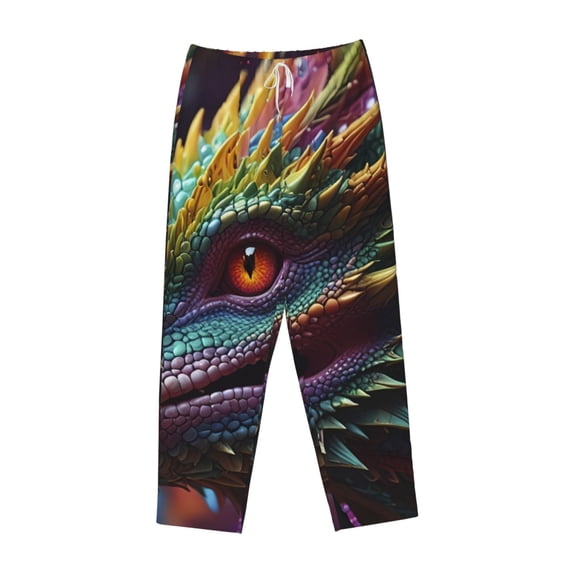 Lsque Colorful Dragon Head Profile Print Women's Pajama Pants, Lounge Pant - Comfortable Home Wear,Elastic Waistband, Stylish Design-X-Large