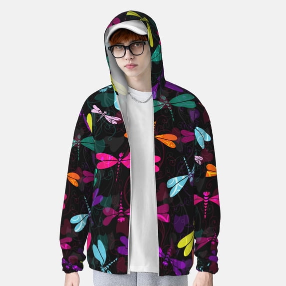 Lsque Colorful Dragonflies UPF 50+ Lightweight Sun Protection Men's Women's Long Sleeve Shirt, Hoodie Performance -Large