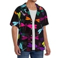 thumbnail image 1 of Lsque Colorful Dragonflies print Men's Cuban Collar Short Sleeve Shirt Summer Beachwear Casual Button Down Fashionable Vacation Leisure Shirt-X-Large, 1 of 7