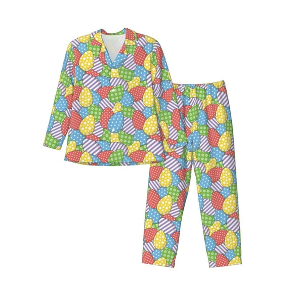 Lsque Colorful Easter eggs Pattern Long Sleeve Pajama Set for Men - Soft 2-Piece Sleepwear and Loungewear Set with Pockets, Comfy Nightwear-Large