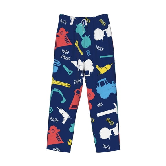 Lsque Colorful Excavator Print Men's Pajama Pants, Lounge Pant - Comfortable Home Wear,Elastic Waistband, Stylish Design-XX-Large