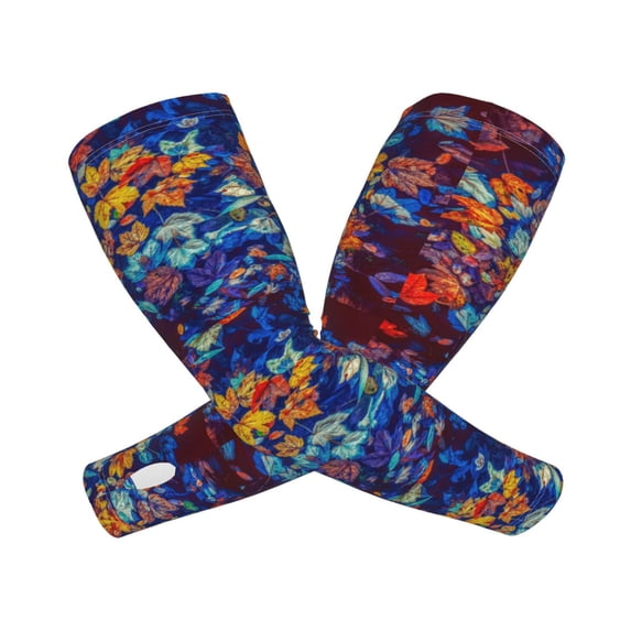Lsque Colorful Fall Leaves Cooling Arm Sleeves for Men & Women -Compression Sleeves to Cover Arms for Working,Sun Sleeves for UV Protection,Breathable, Moisture-Wicking