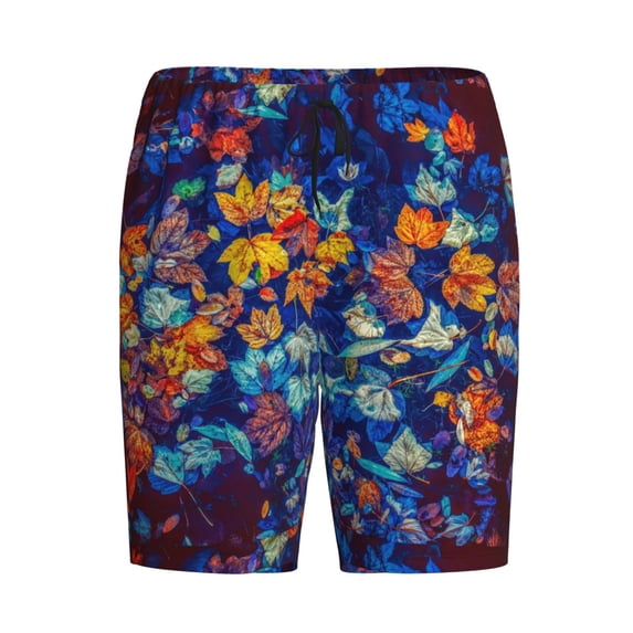 Lsque Colorful Fall Leaves Mens Sleep Pajama Shorts,Short Pajama Pants, Cotton Ultra-Soft Knit-Small