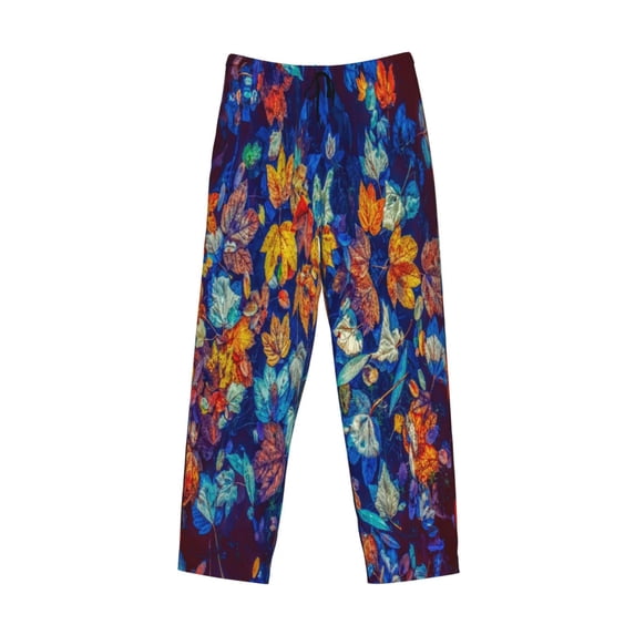 Lsque Colorful Fall Leaves Print Men's Pajama Pants, Lounge Pant - Comfortable Home Wear,Elastic Waistband, Stylish Design-XX-Large