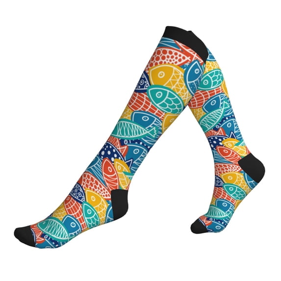 Lsque Colorful Fish 1 Pattern Sport Compression Socks for Men & Women 15-20 mmHg Knee High Nurse Pregnant Running Medical and Travel Athletic