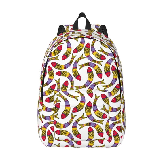 Lsque Colorful Fishes Pattern Canvas Daypack, Durable Backpack, High-quality Versatile Backpack,Vintage Compact Backpack-Small