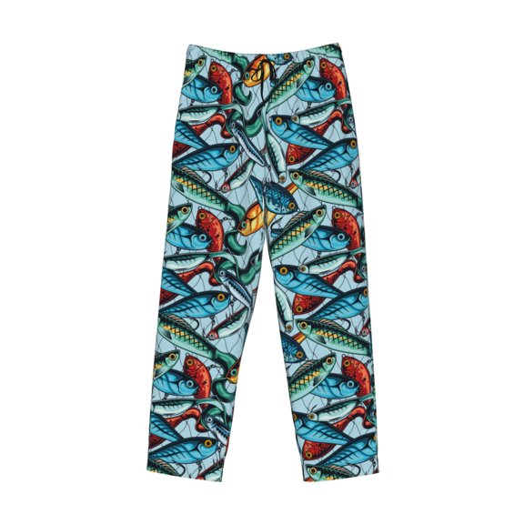 Lsque Colorful Fishing Baits Print Men's Pajama Pants, Lounge Pant - Comfortable Home Wear,Elastic Waistband, Stylish Design-XX-Large