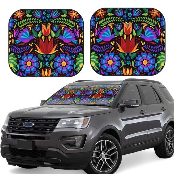 Lsque Colorful Floral 2 PCS Windshield Sun Shade | CarFoldable Window Covers | Car Accessories Reflect UV for Universal Cars SUV Truck | Medium