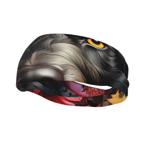 Lsque Colorful Floral Black Dog Pattern Sweatbands Sports Headband for Men & Women - Moisture Wicking Athletic Cotton Terry Cloth Sweatband for Tennis, Basketball, Running