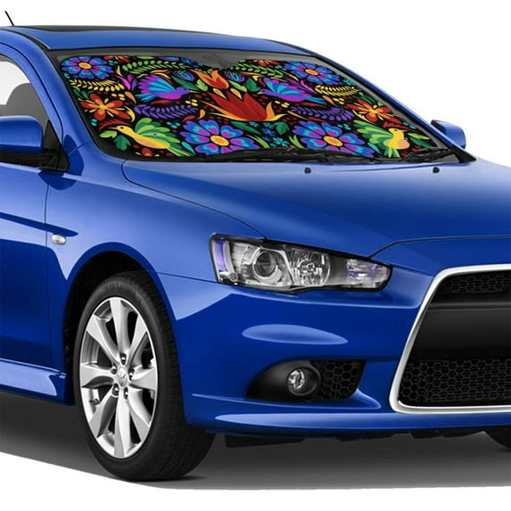 Lsque Colorful Floral Car Windshield Sun Shade | Accordion Folding Style Auto Shade for Car Truck SUV Van | Blocks UV Rays Sun Visor Protector | Small