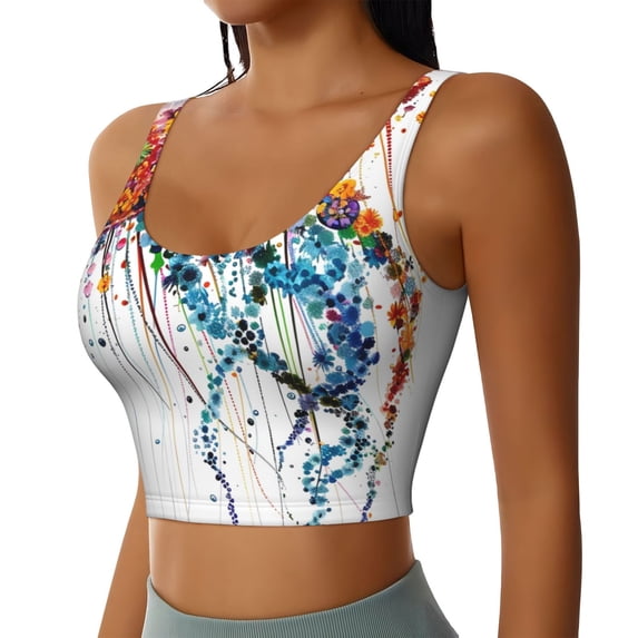 Lsque Colorful Floral Jellyfish Printed Women'S Sports Bra, Compression, Moisture Wicking, High-Impact Sports Bra For Women,Supportive sports bra-Large