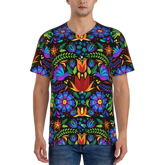 Lsque Colorful Floral Pattern Mens Polo Golf Shirts Funny Graphics Shorts Sleeve Button Shirts Baseball T-shirt-X-Large