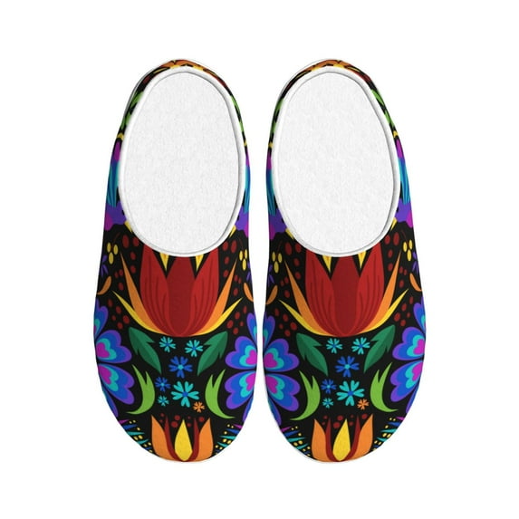 Lsque Colorful Floral Pattern Womens Comfort Cotton on Scuff With Memory Foam and Anti-skid Sole Slipper-39/40