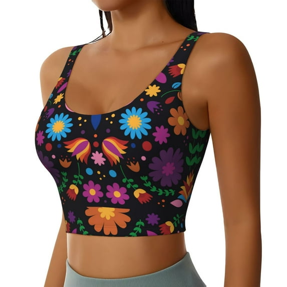 Lsque Colorful Floral2 Printed Women'S Sports Bra, Compression, Moisture Wicking, High-Impact Sports Bra For Women,Supportive sports bra-XX-Large