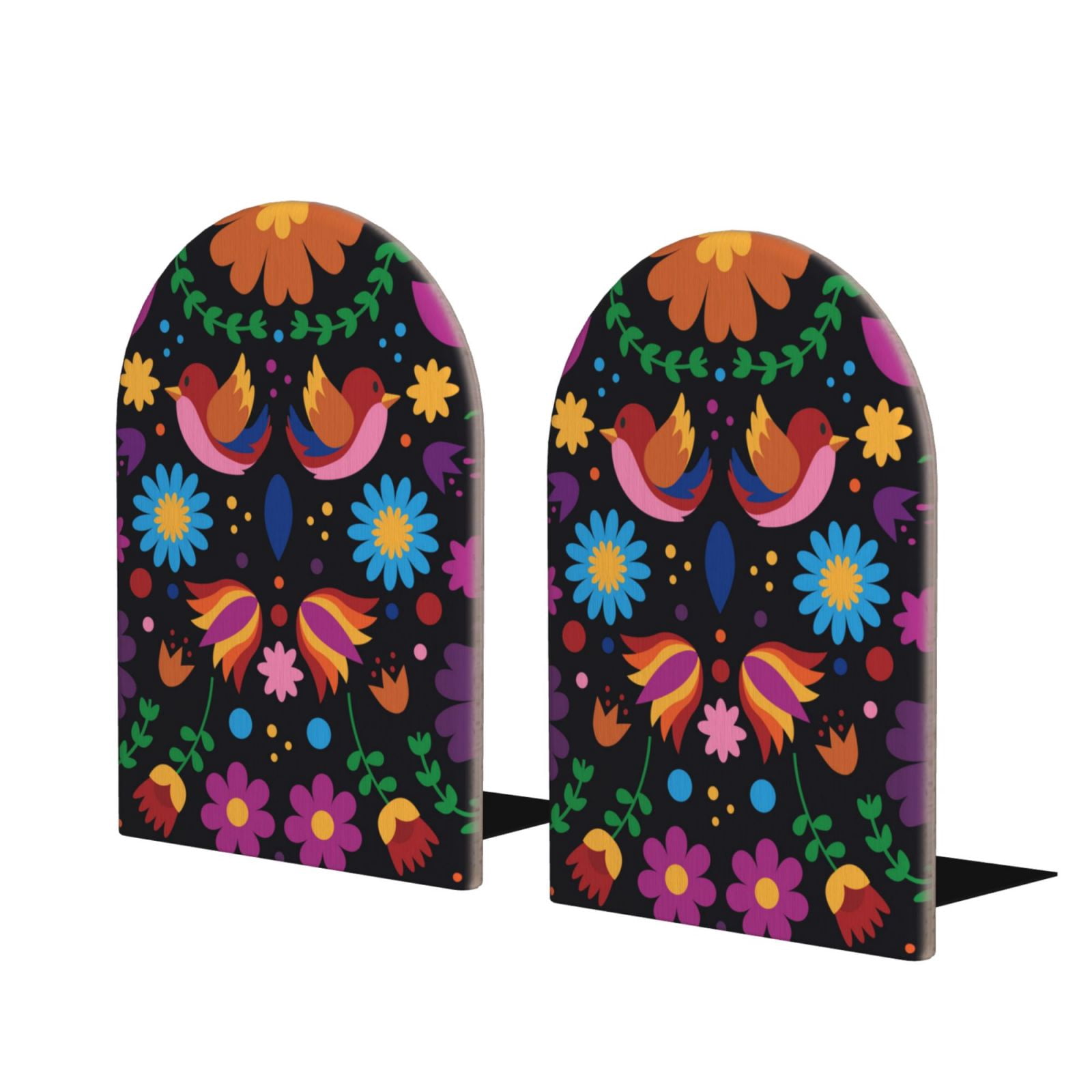 Lsque Colorful Floral2 Printed Wood Bookends,Non-Skid Bookend for ...