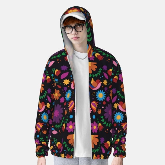 Lsque Colorful Floral2 UPF 50+ Lightweight Sun Protection Men's Women's Long Sleeve Shirt, Hoodie Performance -Large