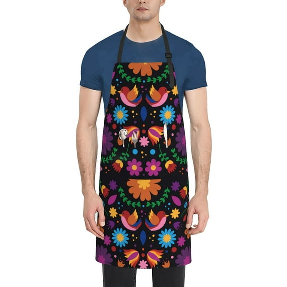 Lsque Colorful Floral2 Waterproof Apron Chef Aprons for Men Heavy Duty Chemical Work Apron Extra Long Grilling Aprons with Adjustable Bib Apron