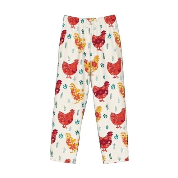 Lsque Colorful Flower Chickens Print Men's Pajama Pants, Lounge Pant - Comfortable Home Wear,Elastic Waistband, Stylish Design-XX-Large