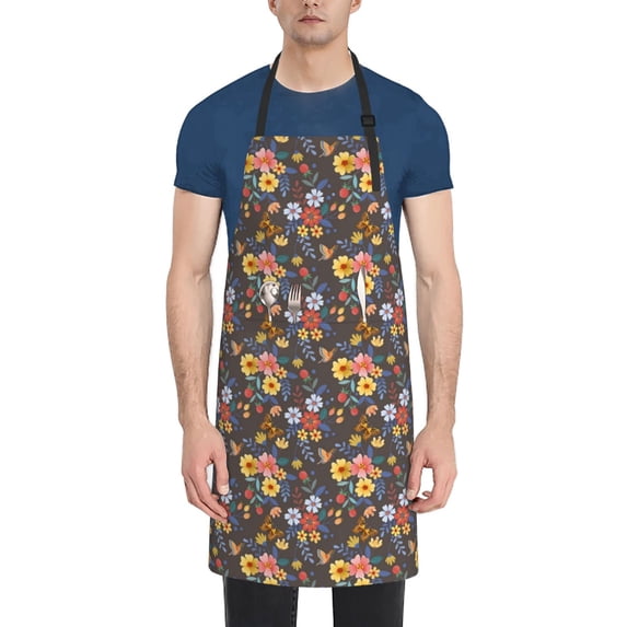Lsque Colorful Flowers with Butterfly Waterproof Apron Chef Aprons for Men Heavy Duty Chemical Work Apron Extra Long Grilling Aprons with Adjustable Bib Apron