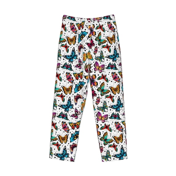 Lsque Colorful Flying Butterflies Print Men's Pajama Pants, Lounge Pant - Comfortable Home Wear,Elastic Waistband, Stylish Design-Large