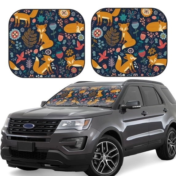 Lsque Colorful Fox 2 PCS Windshield Sun Shade | CarFoldable Window Covers | Car Accessories Reflect UV for Universal Cars SUV Truck | Large