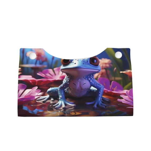 Lsque Colorful Frog Among Flowers Printed Long Tissue Box Cover Holder, Facial Paper Organizer Dispenser,Triangle with Bottom Belt, PVC Leather Decorative Organizer