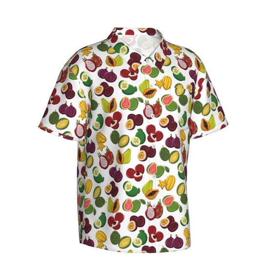 Lsque Colorful Fruits pattern Hawaiian Shirt for Men, Unisex Summer Beach Casual Short Sleeve Button Down Shirts-Small