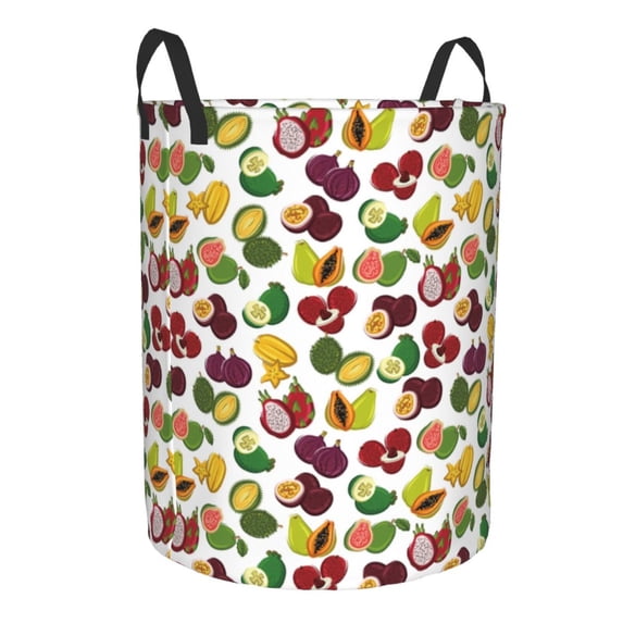 Lsque Colorful Fruits pattern Laundry Hamper Basket, Tall Woven Rope Hamper Basket for Clothes, Lightweight Storage Basket, Collapsible Waterproof-Small