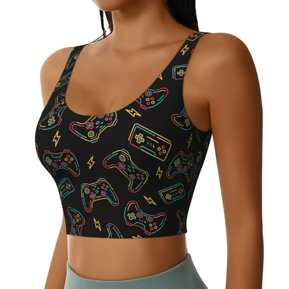 Lsque Colorful Game Controller Printed Women'S Sports Bra, Compression, Moisture Wicking, High-Impact Sports Bra For Women,Supportive sports bra-Large