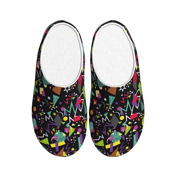Lsque Colorful Geometric Figures Pattern Womens Comfort Cotton on Scuff With Memory Foam and Anti-skid Sole Slipper-42/43