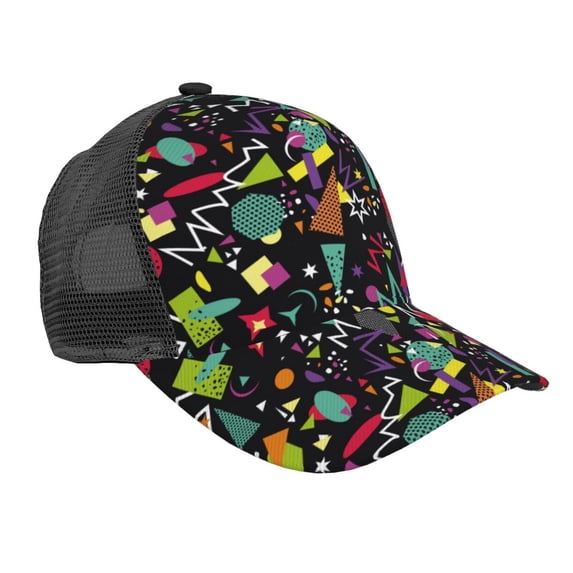 Lsque Colorful Geometric Figures Printed Trucker Hat - Baseball Cap for Men Women - Breathable Mesh Side, Adjustable Fit - for Casual Wear
