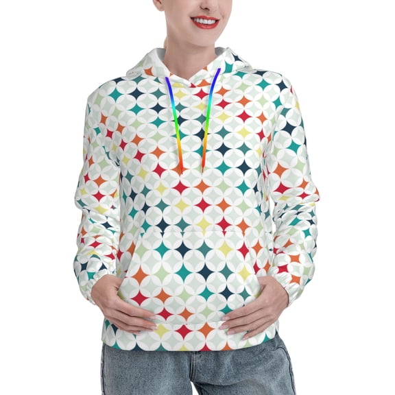 Lsque Colorful Geometric Pattern Casual Women's Hoodie,Hooded Sweatshirt with Kangaroo Pocket,Pullover Hoodie with Eye-catching Drawstrings-Small