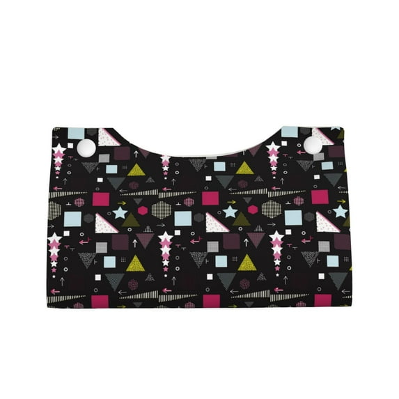 Lsque Colorful Geometry Printed Long Tissue Box Cover Holder, Facial Paper Organizer Dispenser,Triangle with Bottom Belt, PVC Leather Decorative Organizer