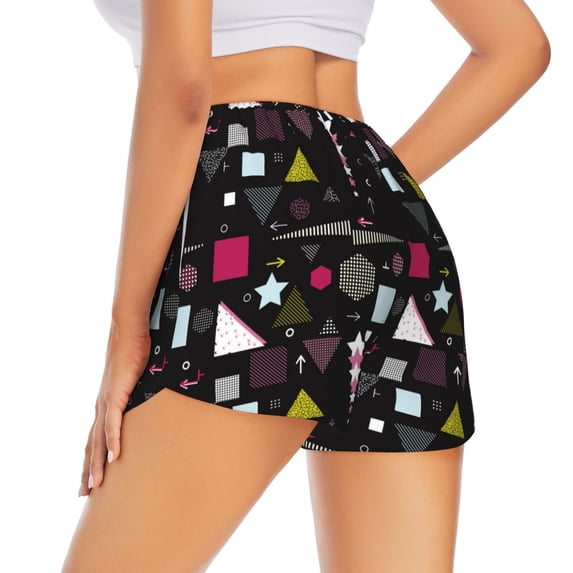 Lsque Colorful Geometry Printed Women's Running Shorts with Liner Pockets,Elastic Quick Dry Workout Athletic Gym Yoga Shorts,Womens High Waist Shorts-Small