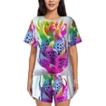 thumbnail image 1 of Lsque Colorful Glitter Dagon Fruit Women's Short-Sleeved Pajama Set - 2 Piece Soft and Lightweight Sleepwear Set-4X-Large, 1 of 9