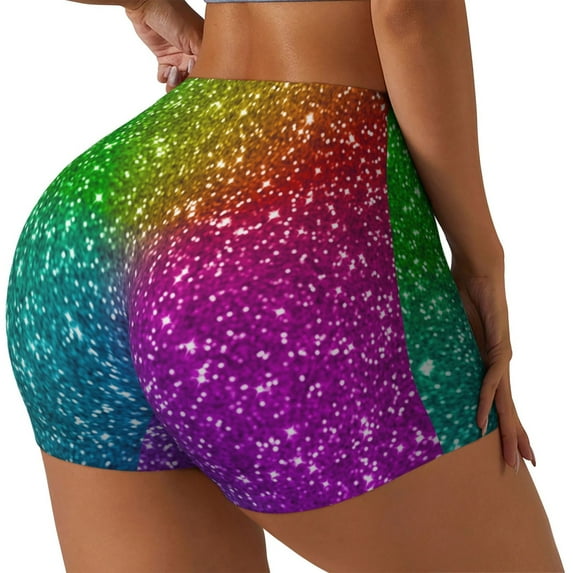 Lsque Colorful Glitter Pattern High Waisted Biker Shorts for Women-Tummy Control Fitness Athletic Workout Running Yoga Gym Shorts,Moisture-Wicking-