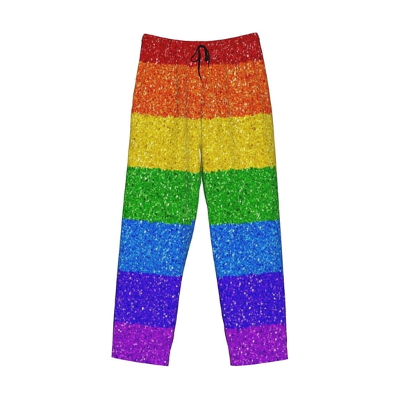 Lsque Colorful Glitter Rainbow Print Men's Pajama Pants, Lounge Pant - Comfortable Home Wear,Elastic Waistband, Stylish Design-XX-Large