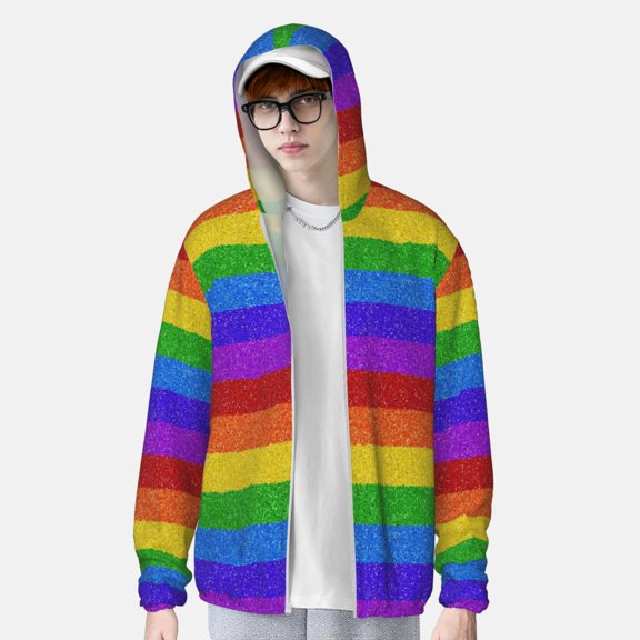 Lsque Colorful Glitter Rainbow UPF 50 Lightweight Sun Protection Men's Women's Long Sleeve Shirt, Hoodie Performance -XX-Large