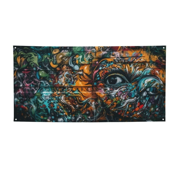 Lsque Colorful Graffiti Abstract Eye Pattern Party Banner, Festive Banner , Holiday Celebrations and Events for Carnival Birthday Party Festival Decorations-Small