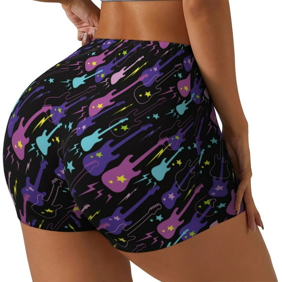 Lsque Colorful Guitar Pattern High Waisted Biker Shorts for Women-Tummy Control Fitness Athletic Workout Running Yoga Gym Shorts,Moisture-Wicking-X-Large