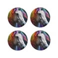 thumbnail image 1 of Lsque Colorful Haired White Horse Pattern 4" Drink Coasters Set of 4, PVC Leather Absorbent Coasters, Table Coaster Set Decorative Coffee Cup Coasters Housewarming Gift -Round Shape, 1 of 6