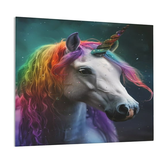 Lsque Colorful Haired White Horse Print Wall Art – Decorative Picture for Living Room, Bedroom, and Office (Horizontal)