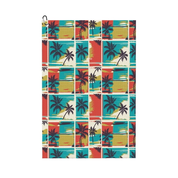 Lsque Colorful Hawaii Palms Premium Golf Towel - Ultra Absorbent and Quick Drying Microfiber Towel with Carabiner - Gift for Men -24" X 16"