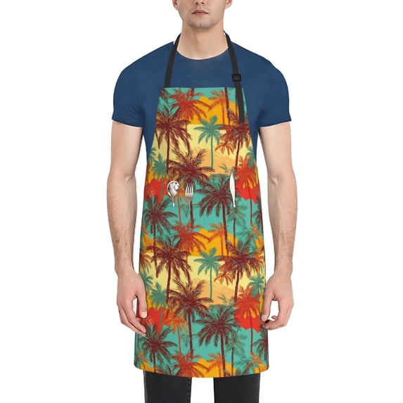 Lsque Colorful Hawaii Palms Waterproof Apron Chef Aprons for Men Heavy Duty Chemical Work Apron Extra Long Grilling Aprons with Adjustable Bib Apron
