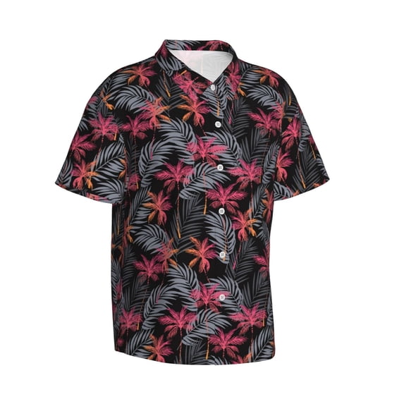 Lsque Colorful Hawaii Palms pattern Hawaiian Shirt for Men, Unisex Summer Beach Casual Short Sleeve Button Down Shirts-3X-Large