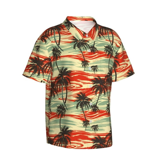 Lsque Colorful Hawaii Palms pattern Hawaiian Shirt for Men, Unisex Summer Beach Casual Short Sleeve Button Down Shirts-Large