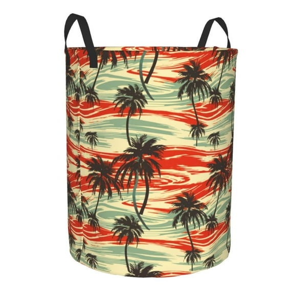 Lsque Colorful Hawaii Palms pattern Laundry Hamper Basket, Tall Woven Rope Hamper Basket for Clothes, Lightweight Storage Basket, Collapsible Waterproof-Small