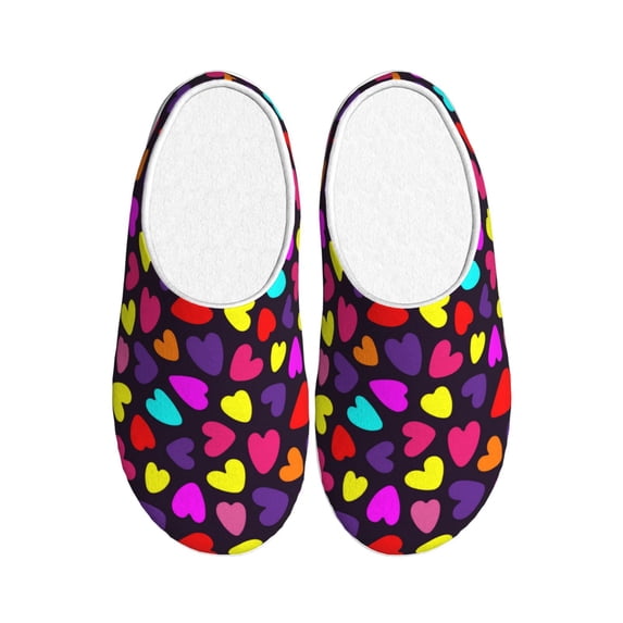 Lsque Colorful Hearts Pattern Womens Comfort Cotton on Scuff With Memory Foam and Anti-skid Sole Slipper-44/45