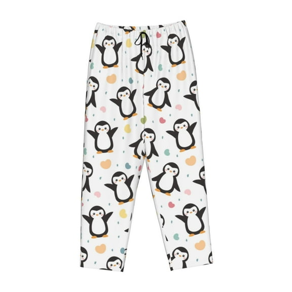 Lsque Colorful Hearts Penguin Print Women's Pajama Pants, Lounge Pant - Comfortable Home Wear,Elastic Waistband, Stylish Design-Small