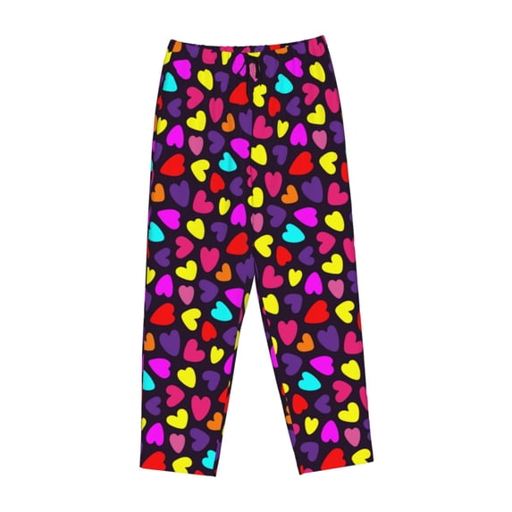 Lsque Colorful Hearts Print Women's Pajama Pants, Lounge Pant - Comfortable Home Wear,Elastic Waistband, Stylish Design-X-Large